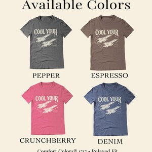 Puede incluir: Cuatro camisetas de manga corta en colores pimienta, espresso, crunchberry y denim. Cada camiseta presenta el texto "COOL YOUR" sobre un gr&aacute;fico de dos aviones. Las camisetas son Comfort Colors&reg; 1717 y Relaxed Fit.