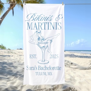 Custom Bikinis And Martinis Bachelorette Beach Towels, Location And Name Bachelorette Party Pool Towels Bachelorette Trip Vacation Gift
