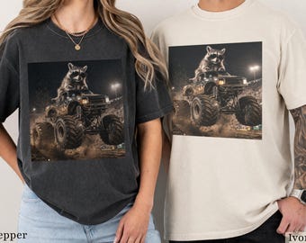 Waschbär Monster Truck Shirt, lustiges Unisex Grafik T-Shirt, Monster Truck Event Outfit, Vintage Washed Comfort Colors Shirt, Geschenk für Ihn Sie