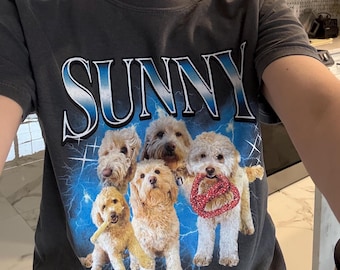 Personalisiertes Haustier T-Shirt - Personalisiertes Haustier T-Shirt mit Namen - Retro Katzen oder Hunde T-Shirt - Individuelles Haustier Foto Collage Shirt - Geschenk für Tierliebhaber