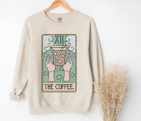The Coffee Tarot Card Vintage Vibe Crewneck Sweatshirt, Cute Trendy Iced Coffee Lovers Sweatshirt