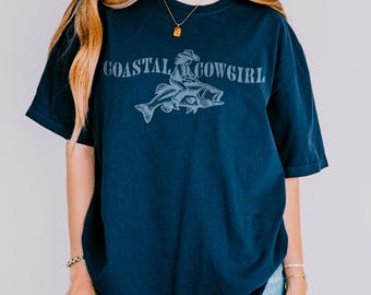Kustnära cowgirl fiskare estetisk västerländsk vibe fisk t-shirt kustnära estetisk t-shirt strandskjorta sjöliv havsinspirerad stil