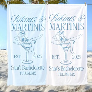 Custom Bikinis And Martinis Bachelorette Beach Towels, Location And Name Bachelorette Party Pool Towels Bachelorette Trip Vacation Gift