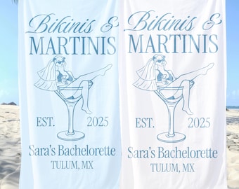 Custom Bikinis And Martinis Bachelorette Beach Towels, Location And Name Bachelorette Party Pool Towels Bachelorette Trip Vacation Gift