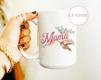 Hummingbird Mug Flower Bird Mug Personalized Mug Bird Lover Gift Grandma Gift Mom Mama Mug Floral Boho Nature Lover Mug Humming Bird Lover