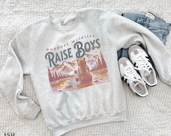 Support Wildlife Raise Boys Shirt or Sweatshirt, Mama Bear Graphic Tee, Outdoor Family Shirt, Mom Gift