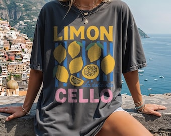 Limoncello Shirt Wohlfühlfarben | La Dolce Vita Zitrone Tee | Retro Italienischer Sommer T-Shirt | Obst Grafik T-Shirt | Niedliches ästhetisches Shirt für Frauen