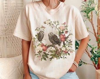 Cottagecore Owl Shirt | Vintage Owl And Blossoms Graphic Tee, Sweatshirt & Long Sleeve | Woodland Nature Aesthetic Top Gift for Owl Lovers