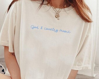 God & Country Music Shirt Comfort Colors | Western Country Graphic Tee | Handwritten Style Southern Shirt | Christian Country Music Tee