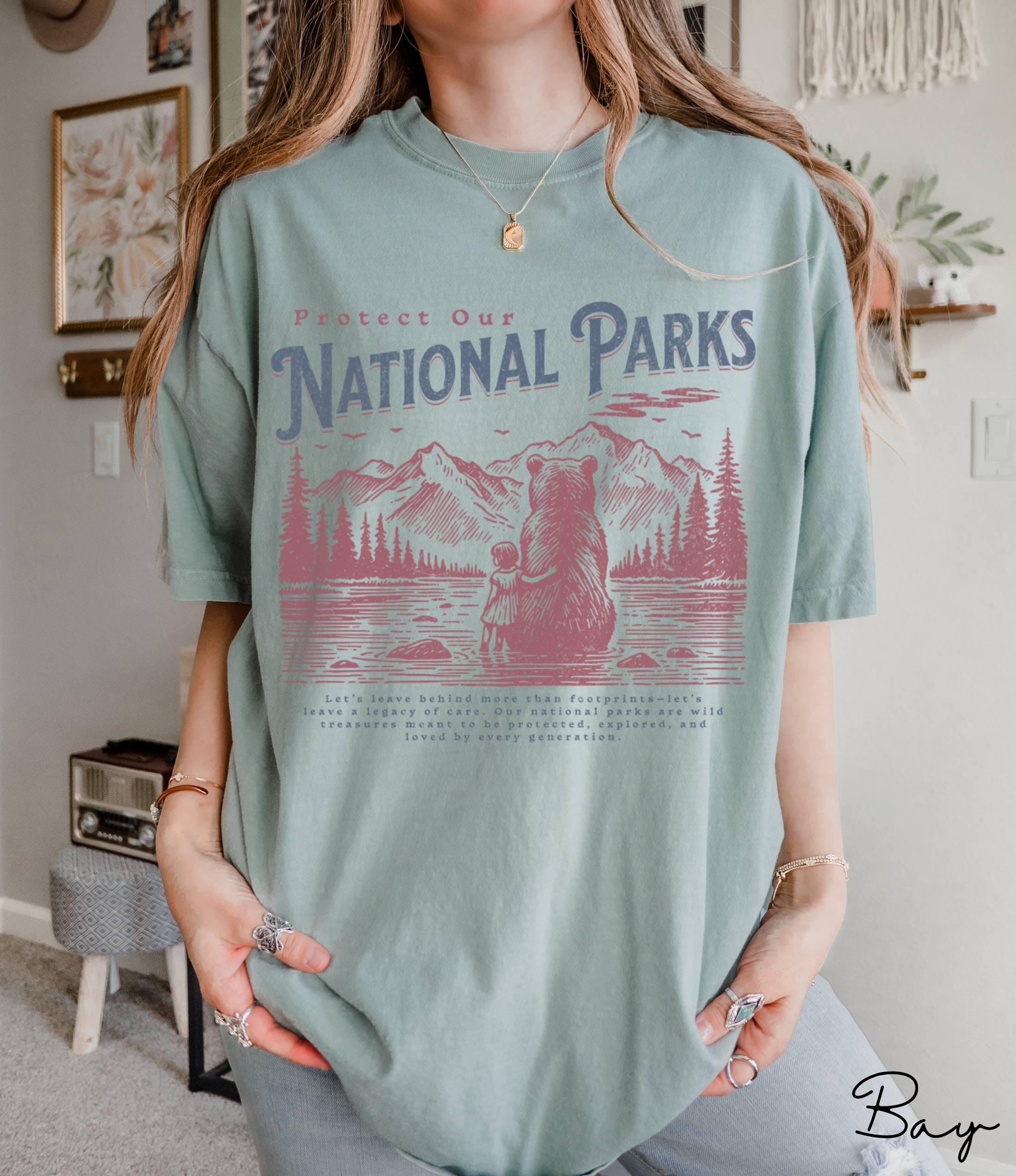 国立公園を守ろうTシャツ - ヴィンテージウィルダネスベア＆チャイルド