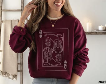 Sudadera de cuello redondo con estampado western y botas de vaquera Reina de Corazones