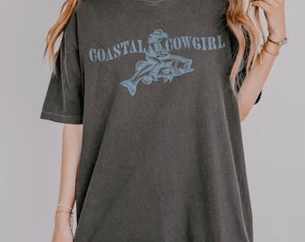 Kustnära cowgirl fiskare estetisk västerländsk vibe fisk t-shirt kustnära estetisk t-shirt strandskjorta sjöliv havsinspirerad stil