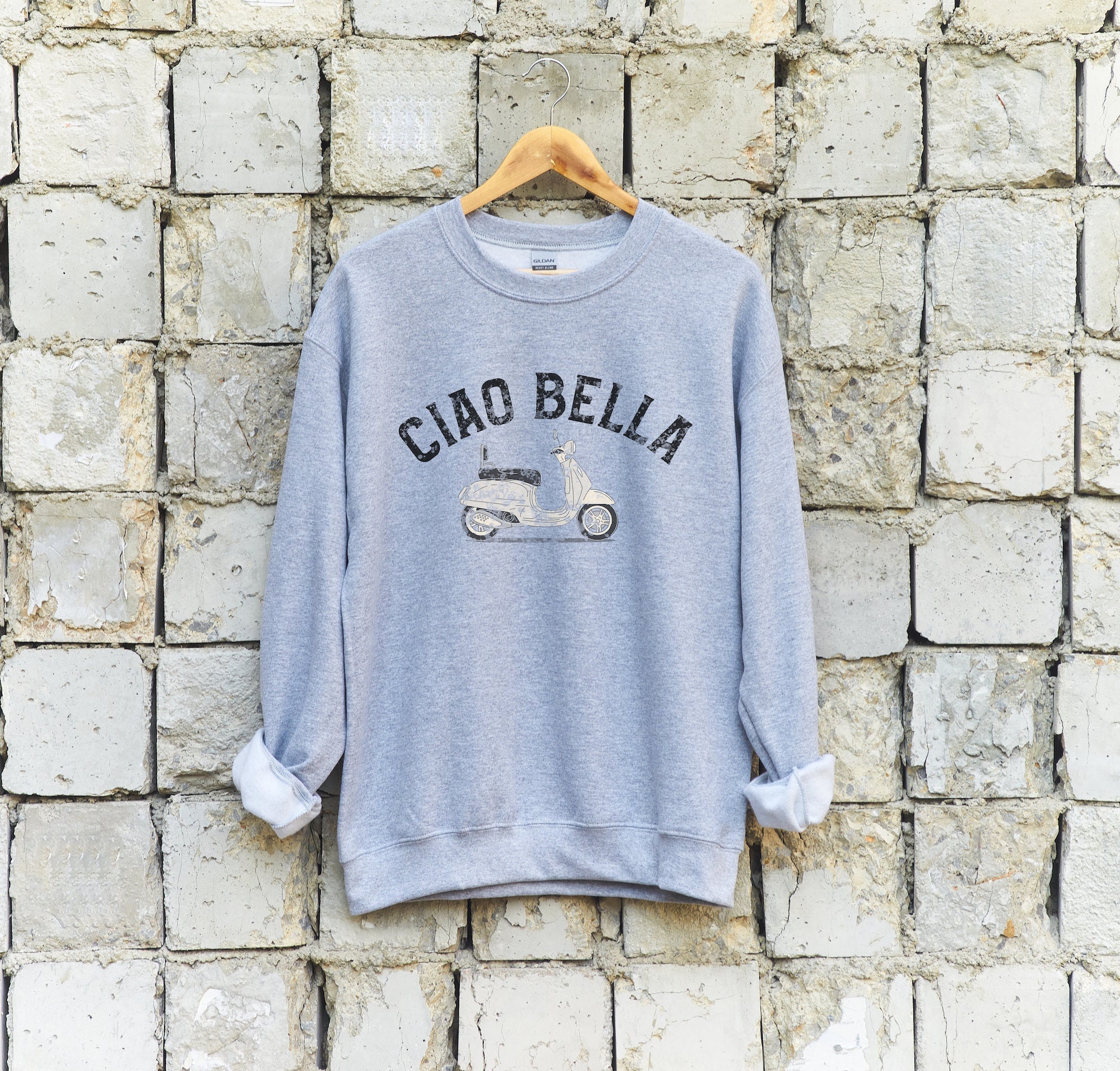 Ciao Bella Crewneck Sweatshirt, Cute Italian Vespa Crewneck Sweatshirt With Vintage Vibe