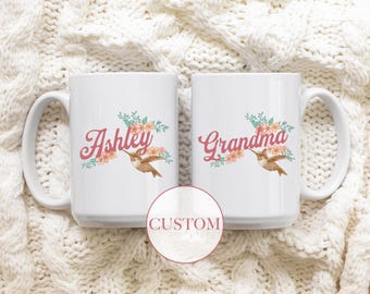 Hummingbird Mug Flower Bird Mug Personalized Mug Bird Lover Gift Grandma Gift Mom Mama Mug Floral Boho Nature Lover Mug Humming Bird Lover