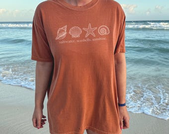 Saltwater Seashells Sunshine Shirt | Beachy Summer Comfort Colors Tee | Coastal Graphic Tee | Cute Seashell Shirt