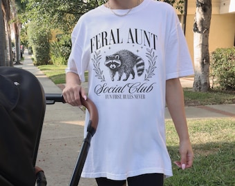 Feral Aunt Social Club Funny Raccoon Shirt Feral Aunt Gift Pregnancy Announcement Shirt Fun Aunt Gift