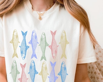 Comfort Colors Sardine Shirt Trendy Fisherman Aesthetic Colorful Sardines Shirt Sardine Lover Gift Retro Fish Shirt