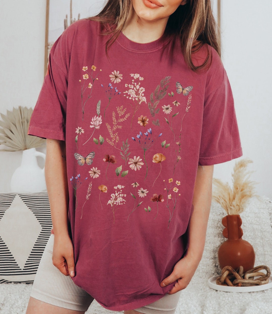 Watercolor Wildflower and Butterflies Comfort Colors Graphic Tee - Etsy