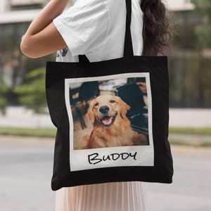 Vintage Photo Custom Black Tote Bag, Personalized Picture and Text Cotton Canvas Tote Bag