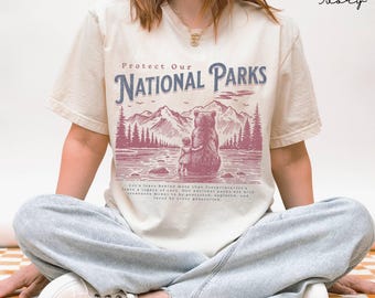 Protect Our National Parks T-shirt – Vintage Wilderness Bear & Child Graphic T-shirt, shirt natuurliefhebber, cadeau eco-vriendelijk wandelaar, outdoor-T-shirt