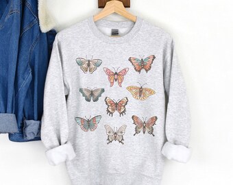 Butterfly Sweatshirt Cute Butterflies Gift Butterfly Lover Crewneck Botanical Sweatshirt Gift For Gardener Nature Lover Entomology Gift