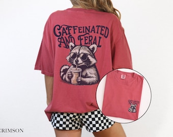 Camiseta de mapache. Camiseta divertida de mapache salvaje. Regalo para amantes del café. Regalos de mapache con cafeína y salvaje. Camiseta de mapache. Camiseta salvaje. Camiseta divertida de animal.