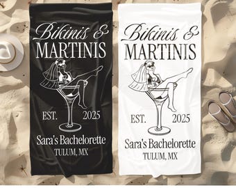 Custom Bikinis And Martinis Bachelorette Beach Towels, Location And Name Bachelorette Party Pool Towels Bachelorette Trip Vacation Gift