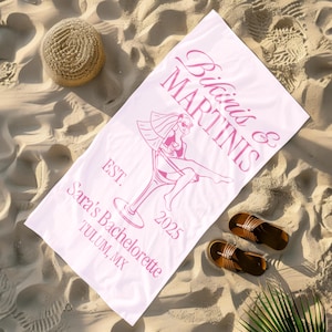 Custom Bikinis And Martinis Bachelorette Beach Towels, Location And Name Bachelorette Party Pool Towels Bachelorette Trip Vacation Gift