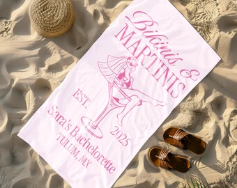 Custom Bikinis And Martinis Bachelorette Beach Towels, Location And Name Bachelorette Party Pool Towels Bachelorette Trip Vacation Gift