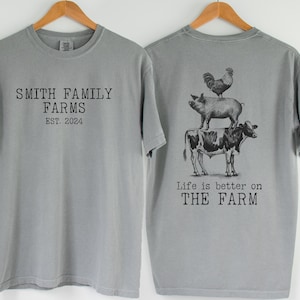 Custom Farm Shirt, Gift For Farmers, Family Farm T-shirts Life Is Better On The Farm Front and Back Farm Animal Graphic Tee