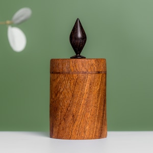 Handmade Lidded Pot/small urn - Mango Wood & Bacote wood inlay