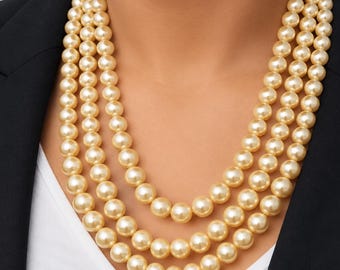 Gold Pearl Necklace Statement Jewelry | Multi Strand Pearl Necklace for Women | Layered Peral Choker | Elegant Bridal Wedding Jewelry Gift