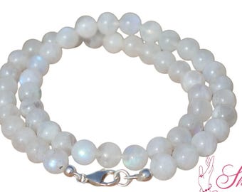 Natural Rainbow Moonstone Necklace | AAA Qulity Moonstone Beads | Healing Crystal Jewelry for Men and Women, June Birthstone Gift Blue Flash