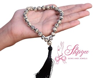 Dalmatian Jasper Mala Necklace 108 Beads | Natural Dalmatian Stone Prayer Beads | Meditation Yoga Mala | Grounding Crystal Necklace |