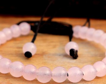 Rose Quartz Beaded Bracelet | Adjustable Pink Gemstone Bracelet | Natural Crystal Healing Bracelet | Minimalist Handmade Bead Jewelry | Gift