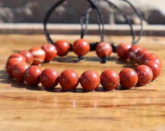 Natural Red Jasper Bracelet - Jasper Stone Beads Bracelet - Heart Jasper Crystal Charm Healing Bracelet - Gift for Her, Gift for Him .