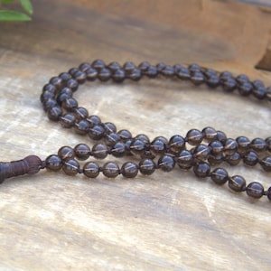 Smoky Quartz Mala Necklace - Gemstone Healing Beads For Meditation & Affirmation, Metaphysical Gift for him and Her