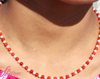 Collar de coral rojo para mujer / Gargantilla de perlas / Regalo para el 35.º aniversario / Collar curativo con piedras preciosas naturales / Joyería de coral rojo