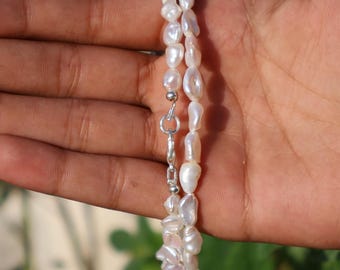Dainty Pearl Choker Necklace , Minimalist Beaded Pearl Necklace , Bridal Wedding Jewelry , Elegant Gift for Her .