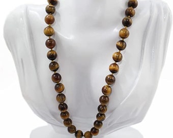 Tiger Eye Necklace, Mens Beaded Necklace,6, 8, 10mm Tigers Eye Bead Necklace, Mens Jewelry, Hand Knotted Necklace, Mens Stone Necklace Gift