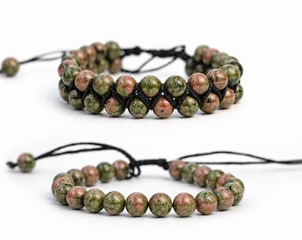 Bracciale in macramè di unakite, bracciale a doppio filo di unakite, bracciale regolabile con pietre preziose, gioielli con cristalli naturali, bracciale chakra del cuore,