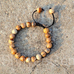 Picture Jasper Macrame Bracelet: Beaded Healing Crystal Boho Jewelry