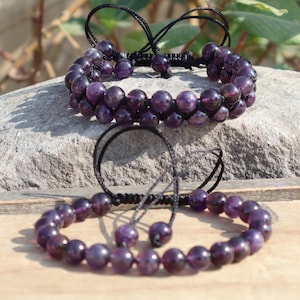 Pulseira de macramê de ametista: joia de cristal curativo ajustável, conta de 8 mm