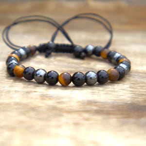 Triple Protection Gemstone Bracelet: Hematite, Tiger Eye & Black Obsidian