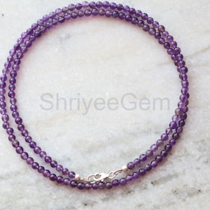 Amethyst Choker Necklace - Natural 4mm Gemstone Beaded Choker - Dainty Purple Crystal Jewelry - February Birthstone Gift for Her