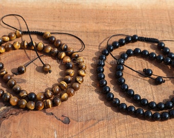 Tiger Eye and Black Onyx Bracelet • Anxiety Bracelet • Triple Layer Tiger Eye And Onyx • Grounding Energy •  Healing • Spirtual • Protection