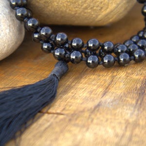 Black Obsidian Mala Necklace: Knotted 108 Bead Yoga Jewelry