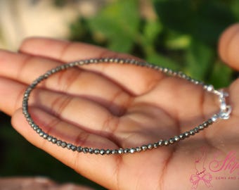 Delicate Pyrite Bracelet - Natural Stone Healing Crystal Jewelry - Minimalist Chakra Bracelet for Men and Women - Beaded Stacking Bracelet .