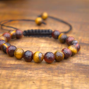Gold und Rot Tigerauge Armband - 6 mm, 8 mm, 10 mm Handgemachter Heilstein für Vitalität, Fülle - Halbedelstein Armband