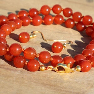Red Agate Gemstone Beads Necklace - 8mm Hand knotted Necklace With Lobster Claw Clasp Multiple Size Available, 5-44 Inches Bracelet, Anklet